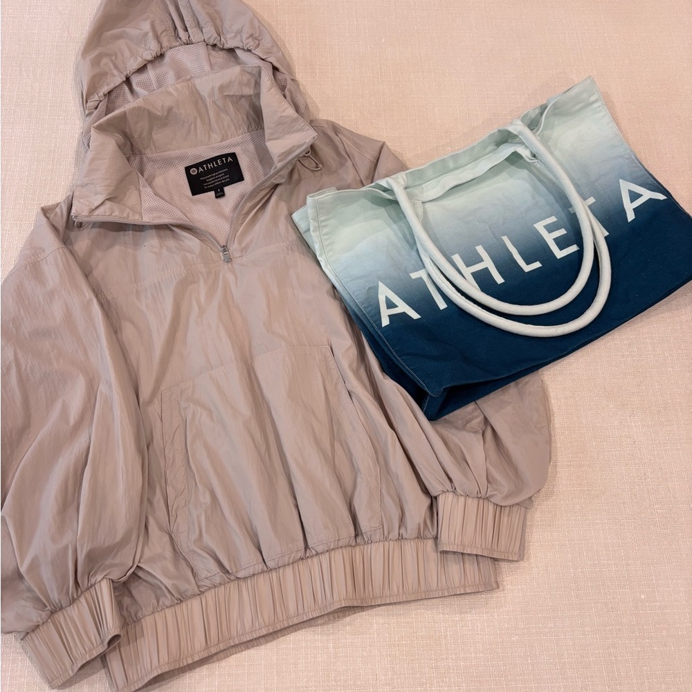 ATHLETA Mistral Popover Abalone Grey Hooded Jacket and Tote Set
